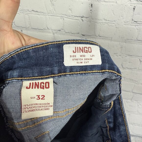 Jingo Jeans 32x31 Mens Blue Denim Straight Leg Relaxed Fit Dark Wash Casual - Picture 5 of 12